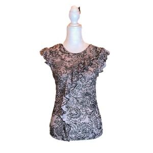 EXPRESS Black & Pink Print Ruffle Trim Top
Size S